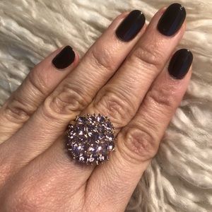 Rose round pink crystal diamond Ring 7 cocktail